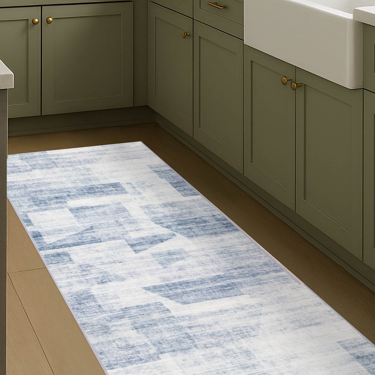 Sidney Light Blue Washable Kitchen Runner