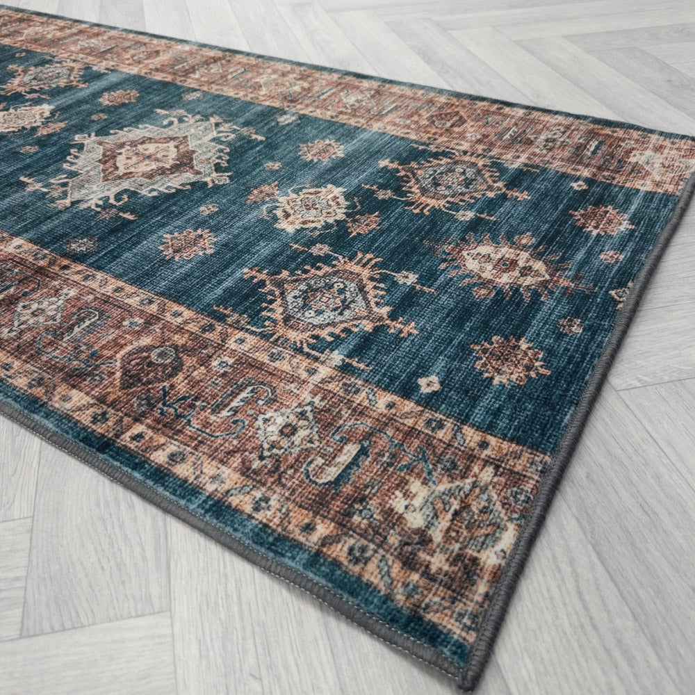 Philon Teal/Rust Washable Kitchen Runner
