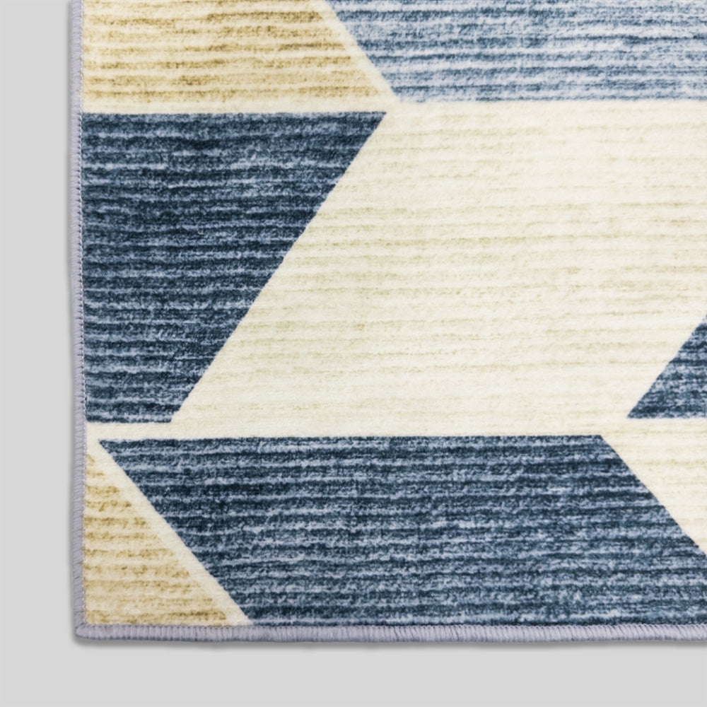 Shamir Beige/Blue Washable Hall Runner