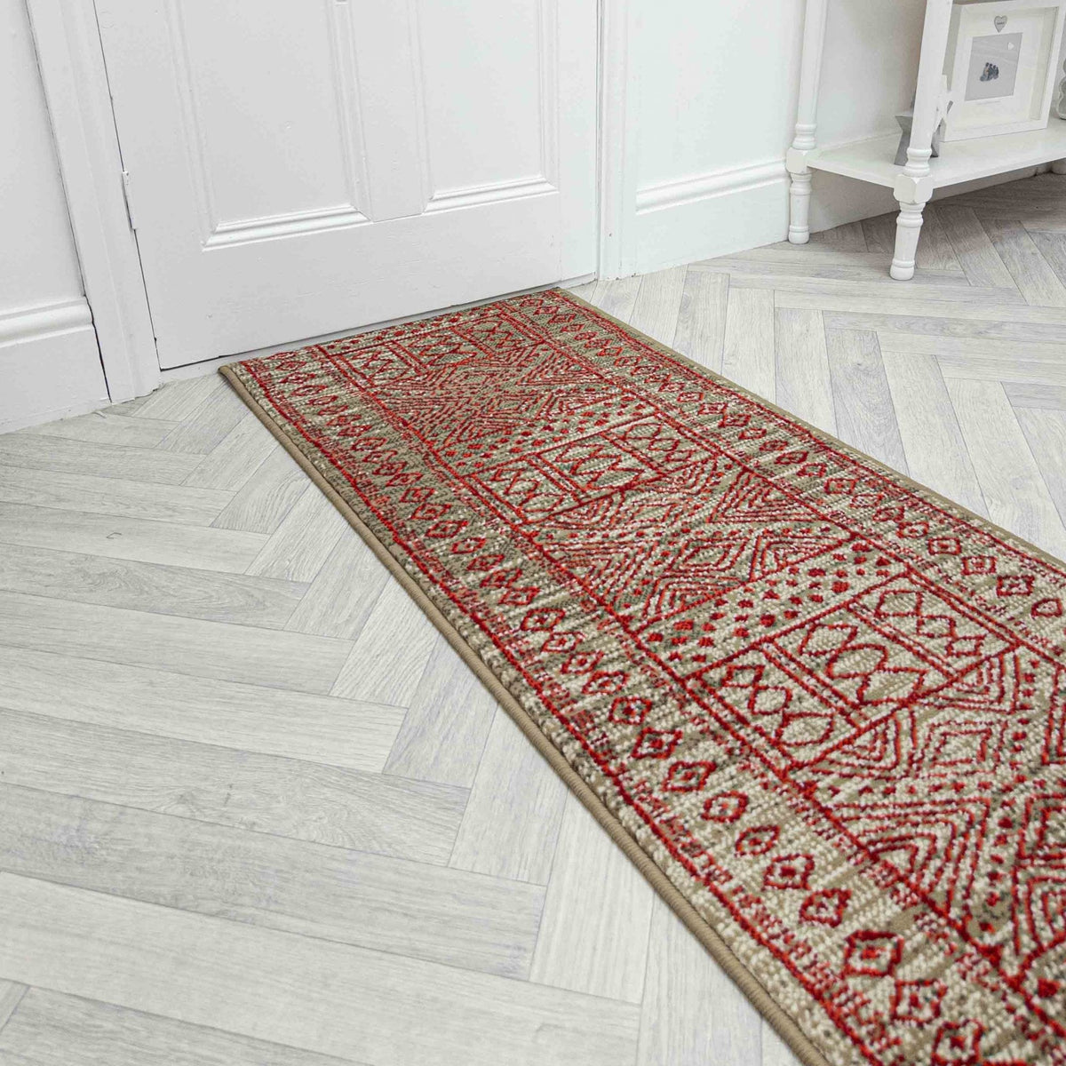Afrikans Taupe / Red  Hall Runner