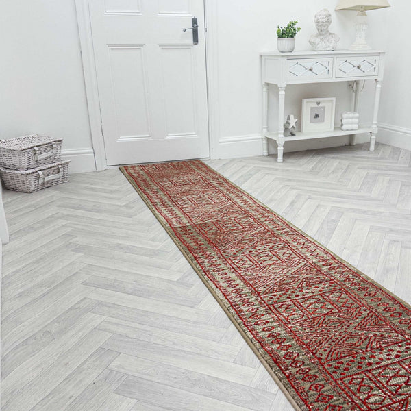 Afrikans Taupe / Red  Hall Runner