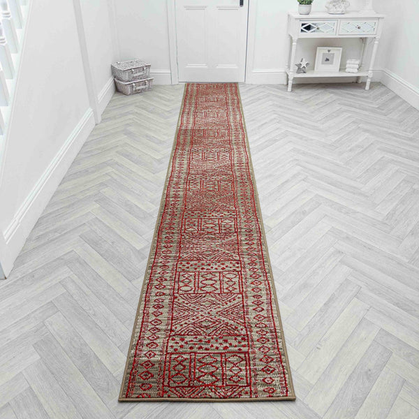 Afrikans Taupe / Red  Hall Runner