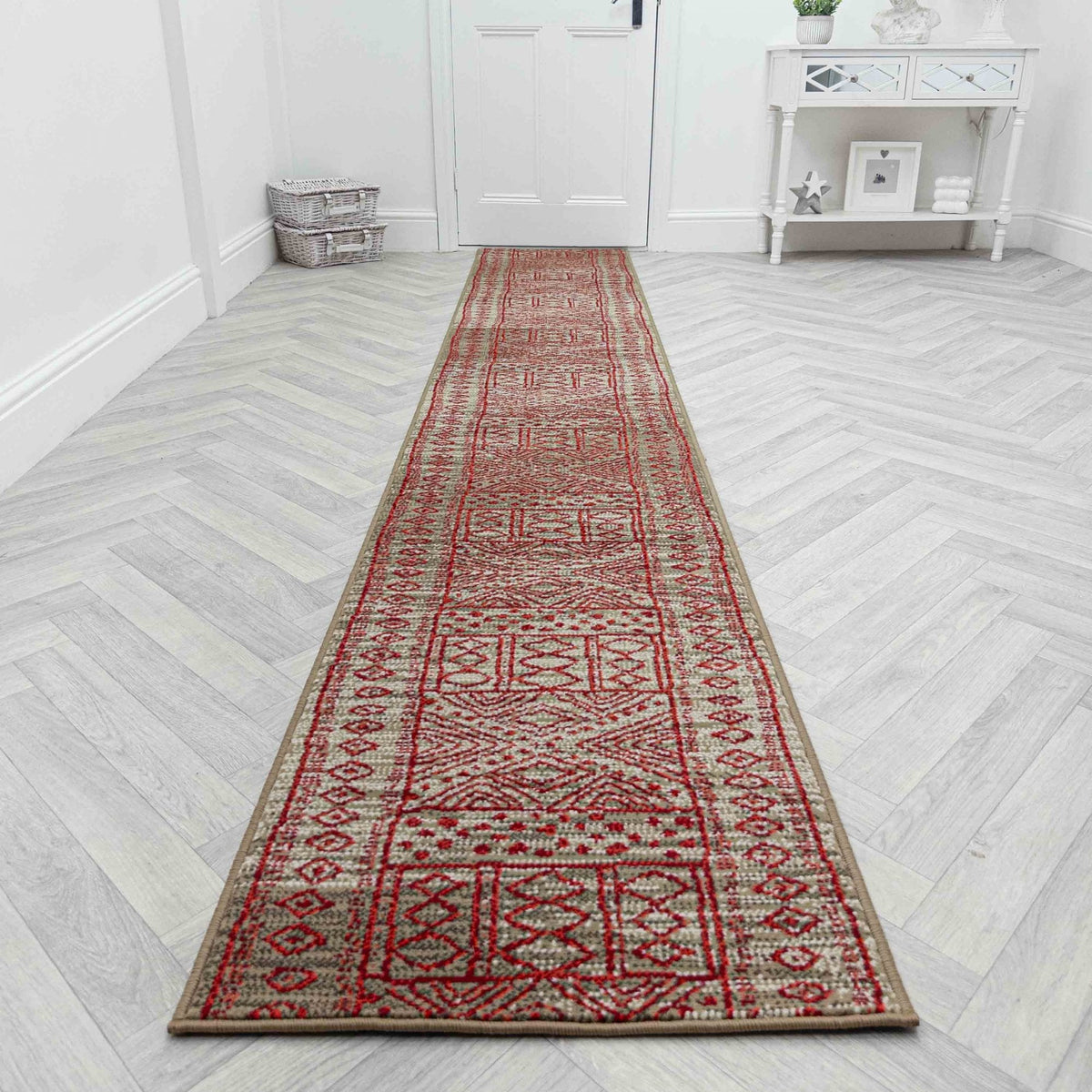Afrikans Taupe / Red  Hall Runner
