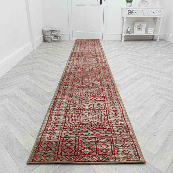 Afrikans Taupe / Red  Hall Runner