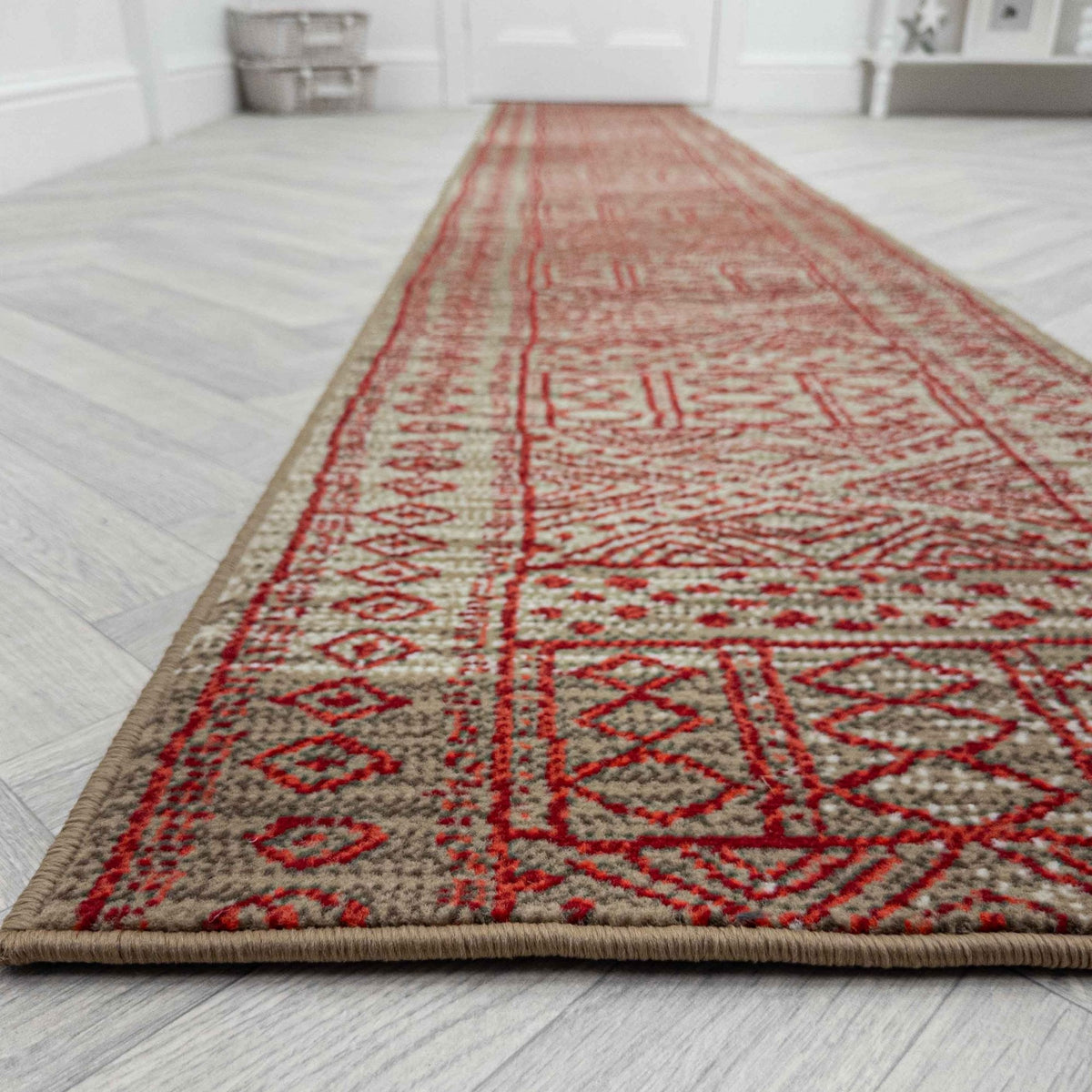Afrikans Taupe / Red  Hall Runner