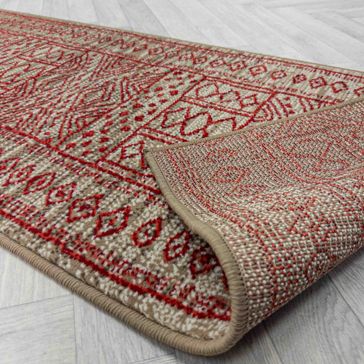 Afrikans Taupe / Red  Hall Runner
