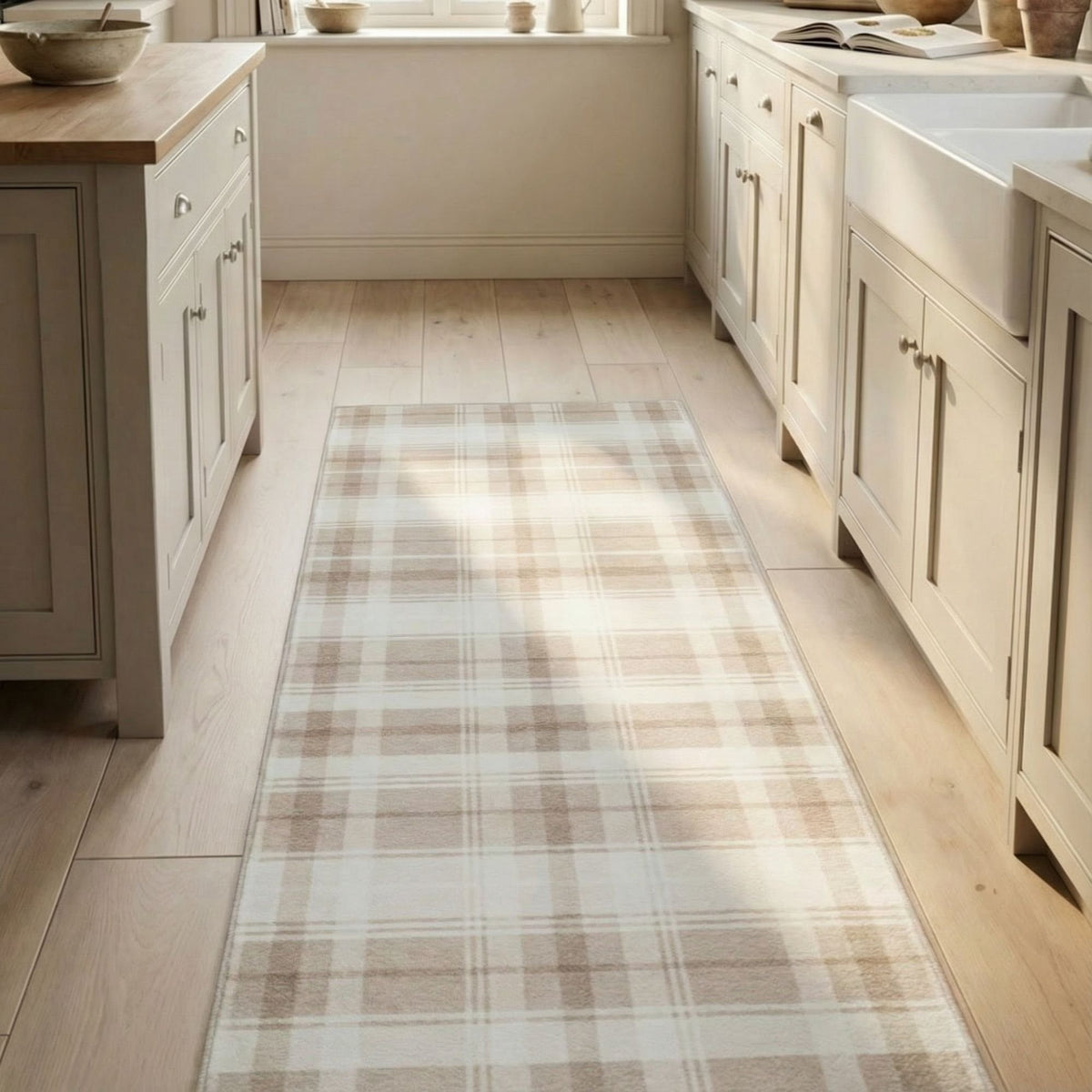 Sabrina Beige/Ivory Washable Kitchen Runner