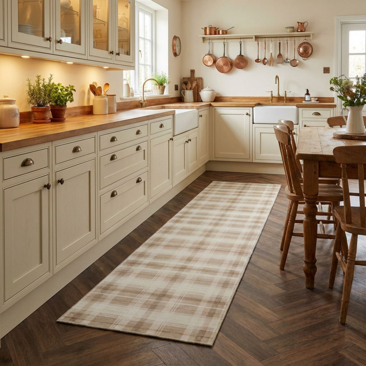 Sabrina Beige/Ivory Washable Kitchen Runner
