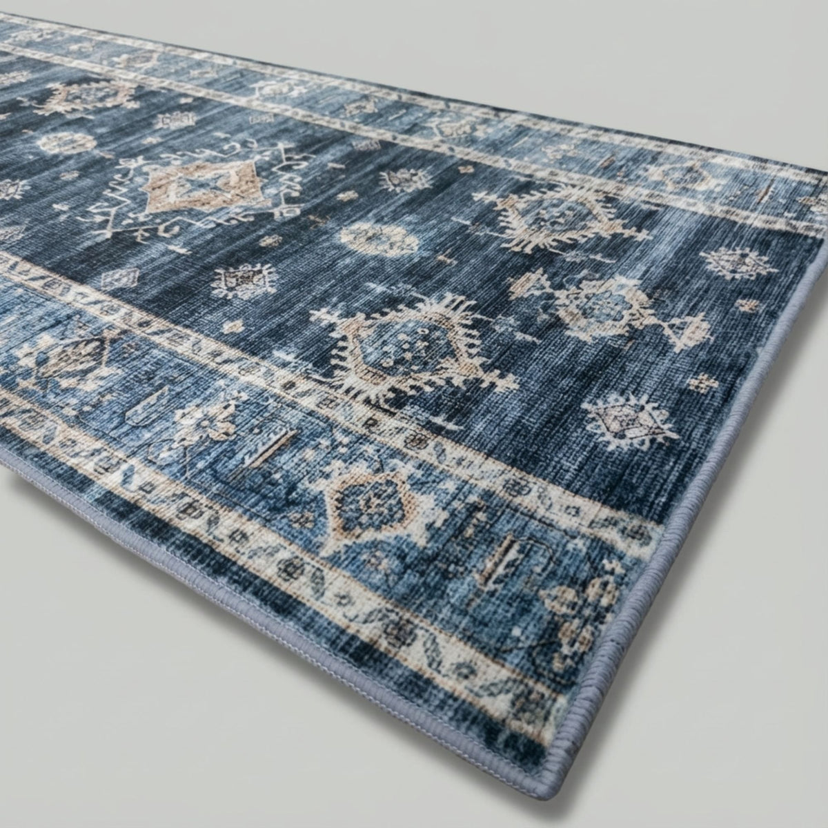 Philon Navy/Light Blue Washable Kitchen Runner