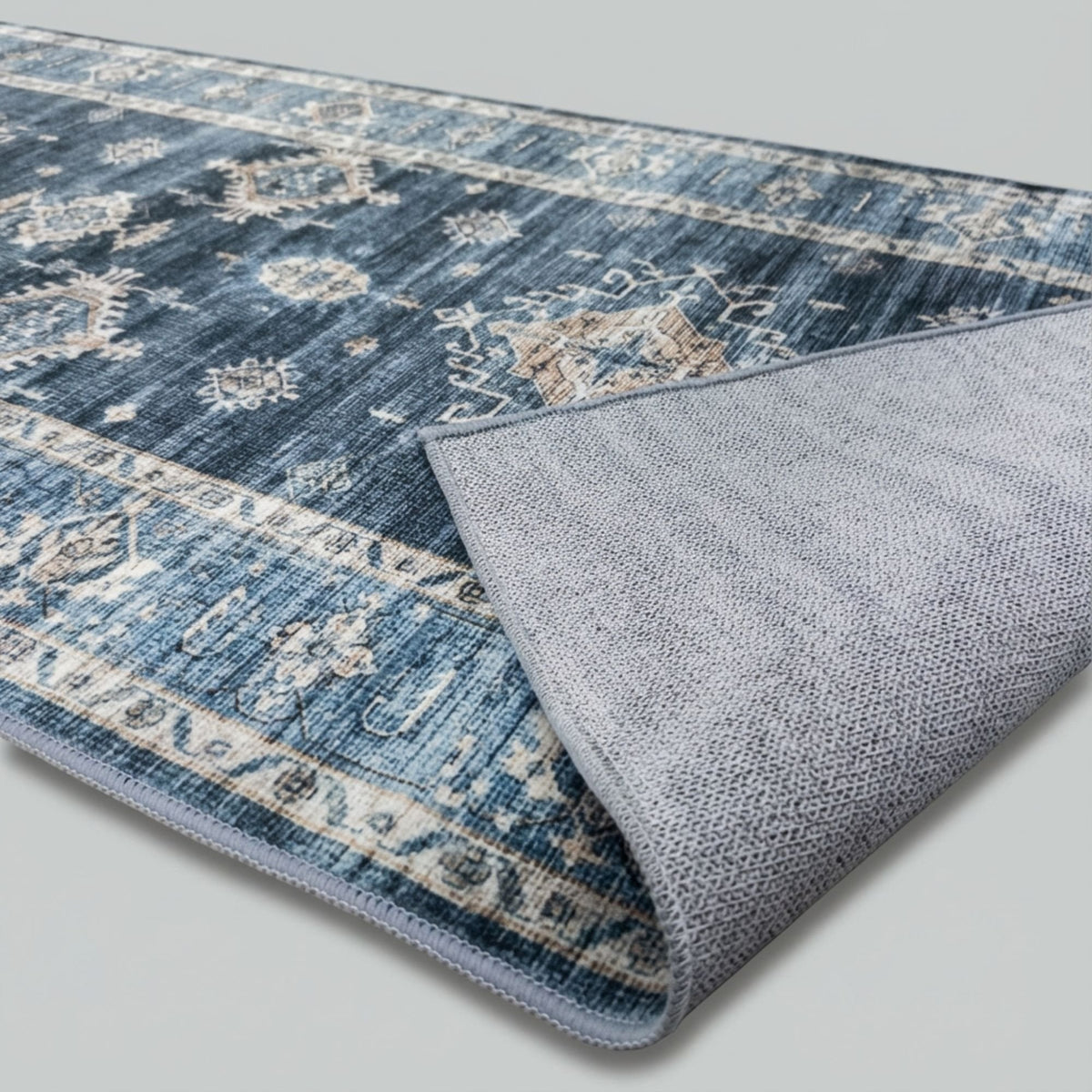 Philon Navy/Light Blue Washable Kitchen Runner
