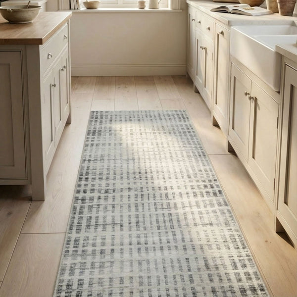 Santona Ivory/Gray Washable Kitchen Runner
