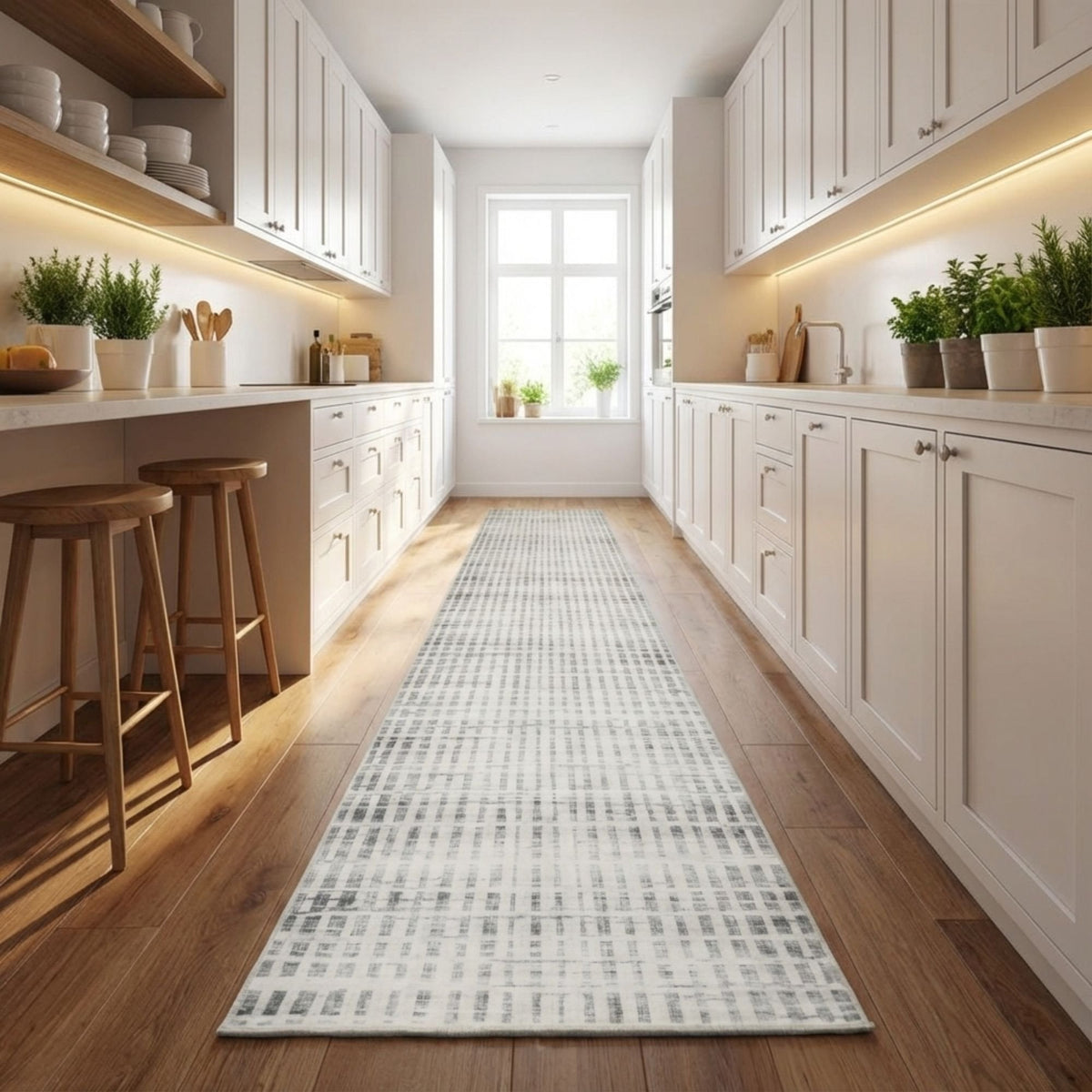 Santona Ivory/Gray Washable Kitchen Runner