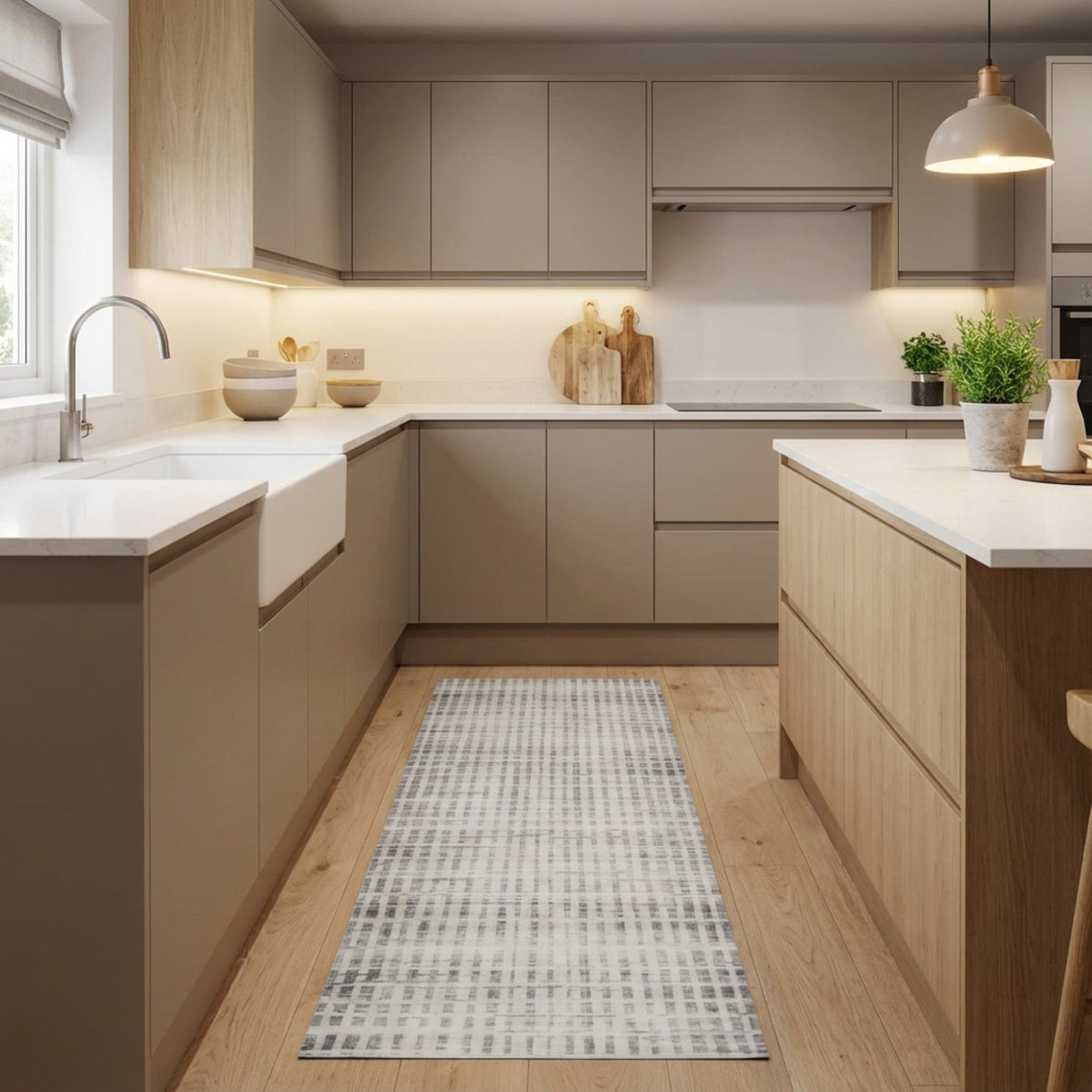 Santona Ivory/Gray Washable Kitchen Runner