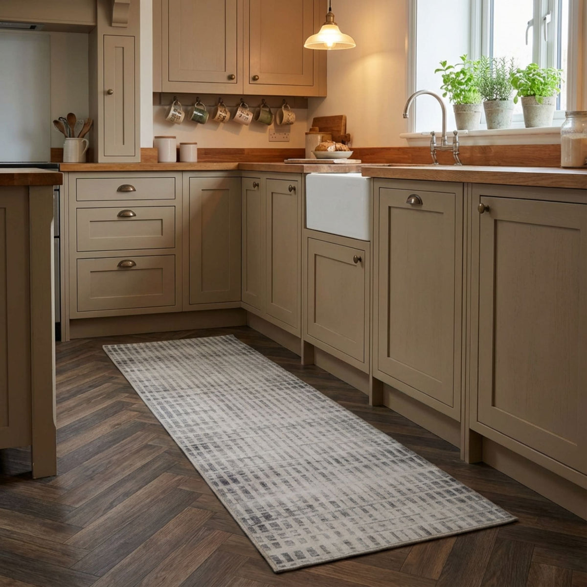 Santona Ivory/Gray Washable Kitchen Runner