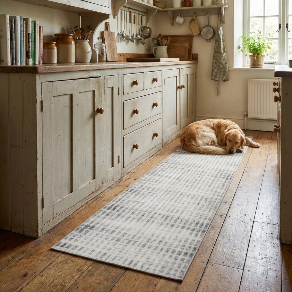 Santona Ivory/Gray Washable Kitchen Runner