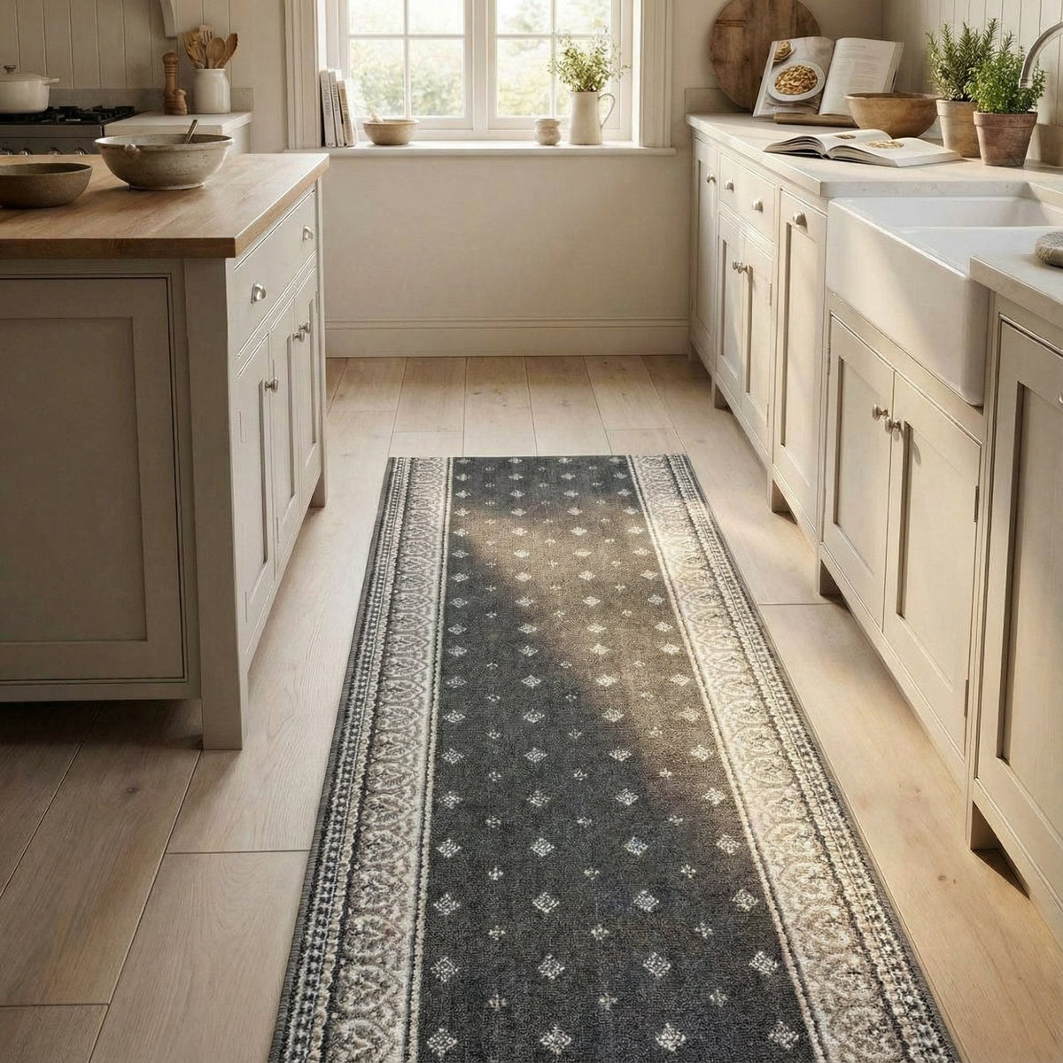 Heirloom Fleur De Lis Abbey Navajo White Kitchen Runner