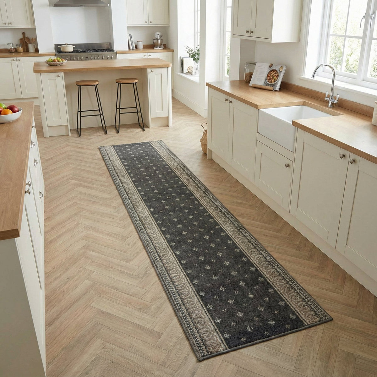Heirloom Fleur De Lis Abbey Navajo White Kitchen Runner