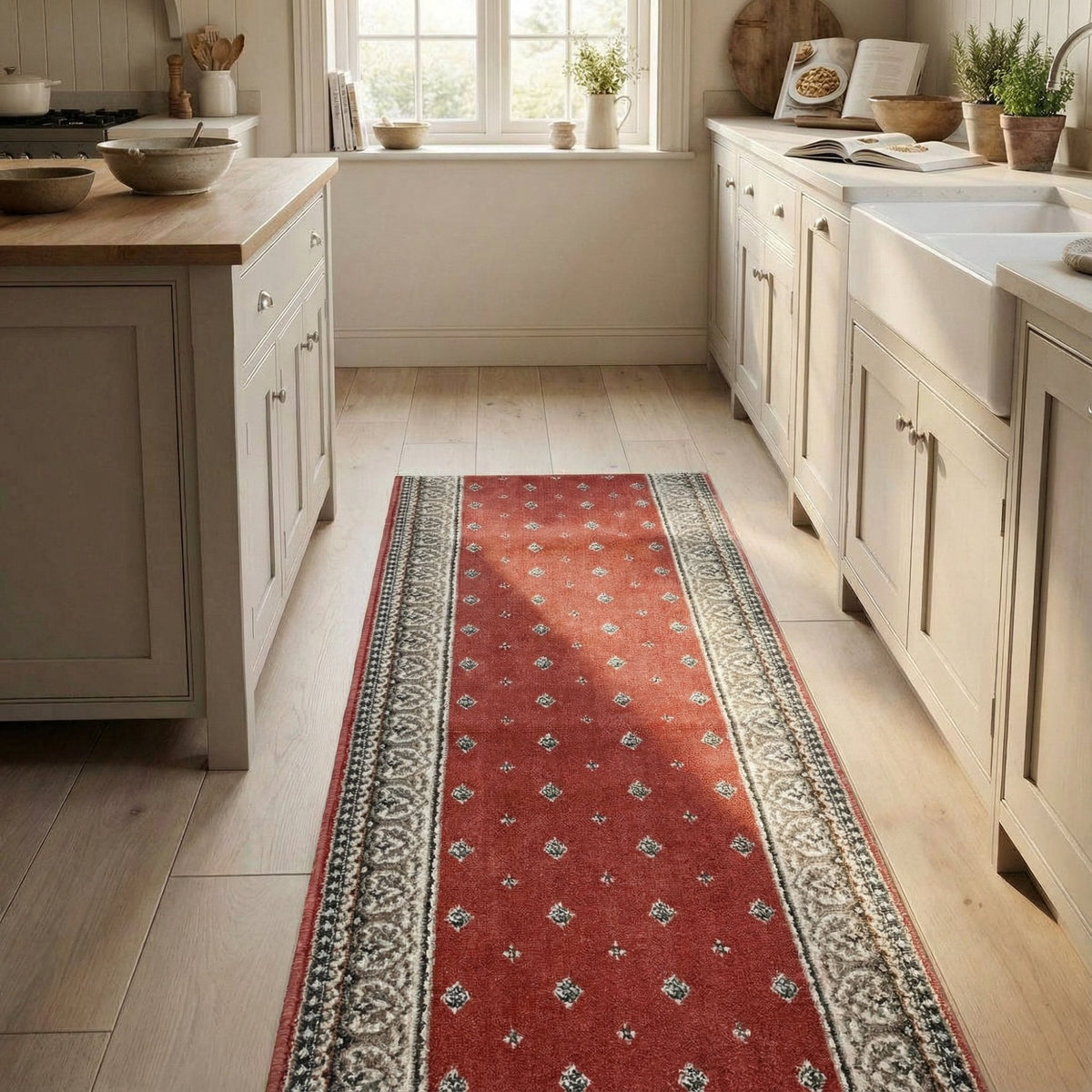 Heirloom Fleur De Lis Cinnabar Navajo White Kitchen Runner