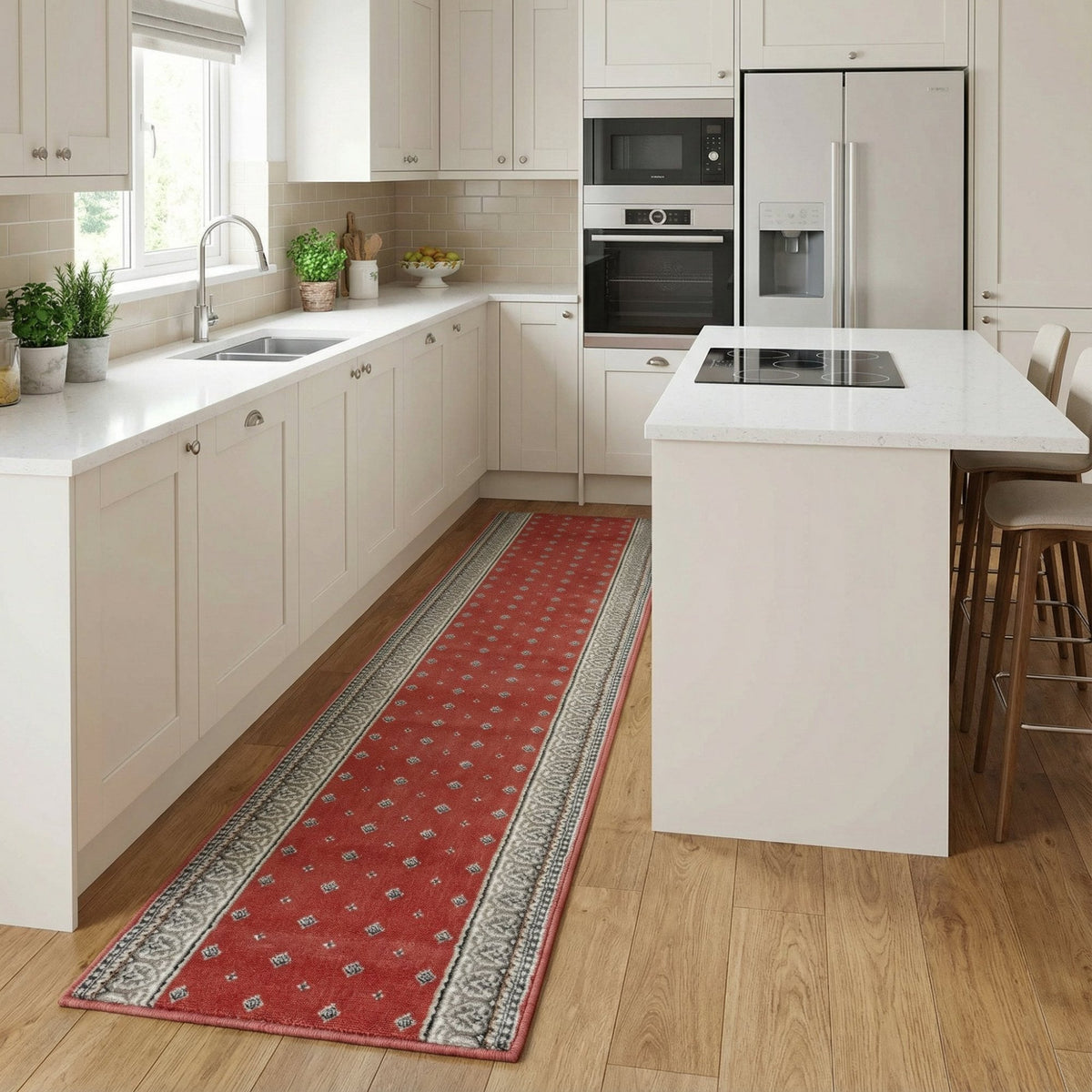 Heirloom Fleur De Lis Cinnabar Navajo White Kitchen Runner