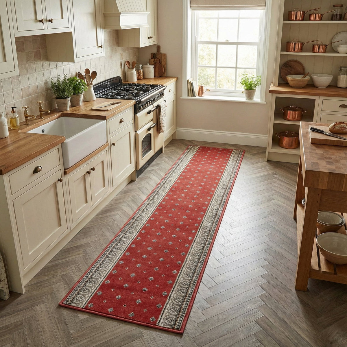 Heirloom Fleur De Lis Cinnabar Navajo White Kitchen Runner