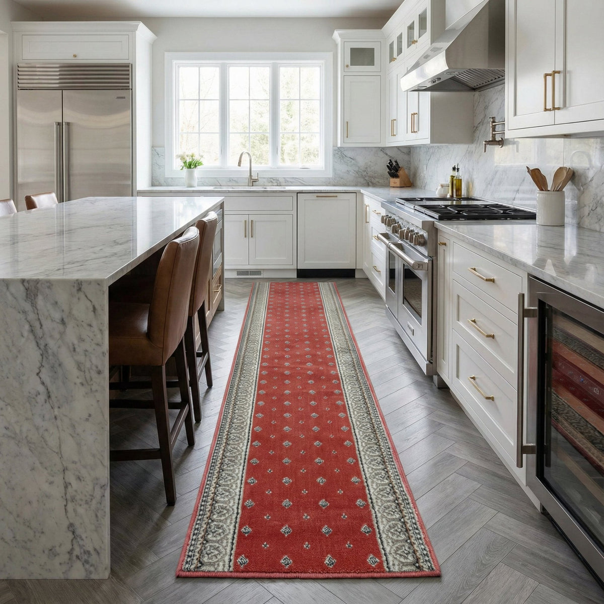 Heirloom Fleur De Lis Cinnabar Navajo White Kitchen Runner