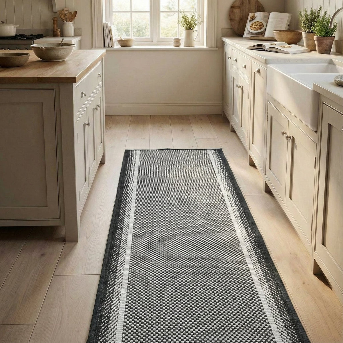 Geo Black Kitchen Runner