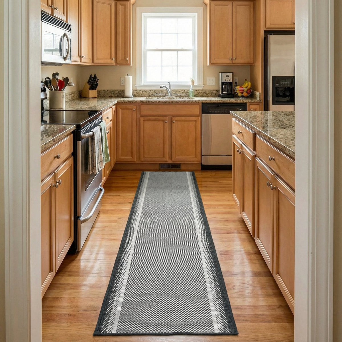 Geo Black Kitchen Runner
