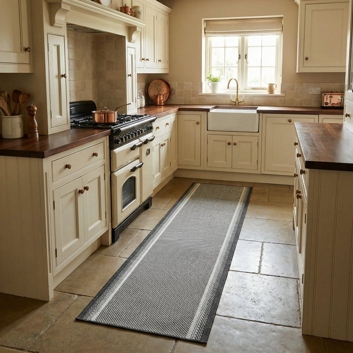 Geo Black Kitchen Runner