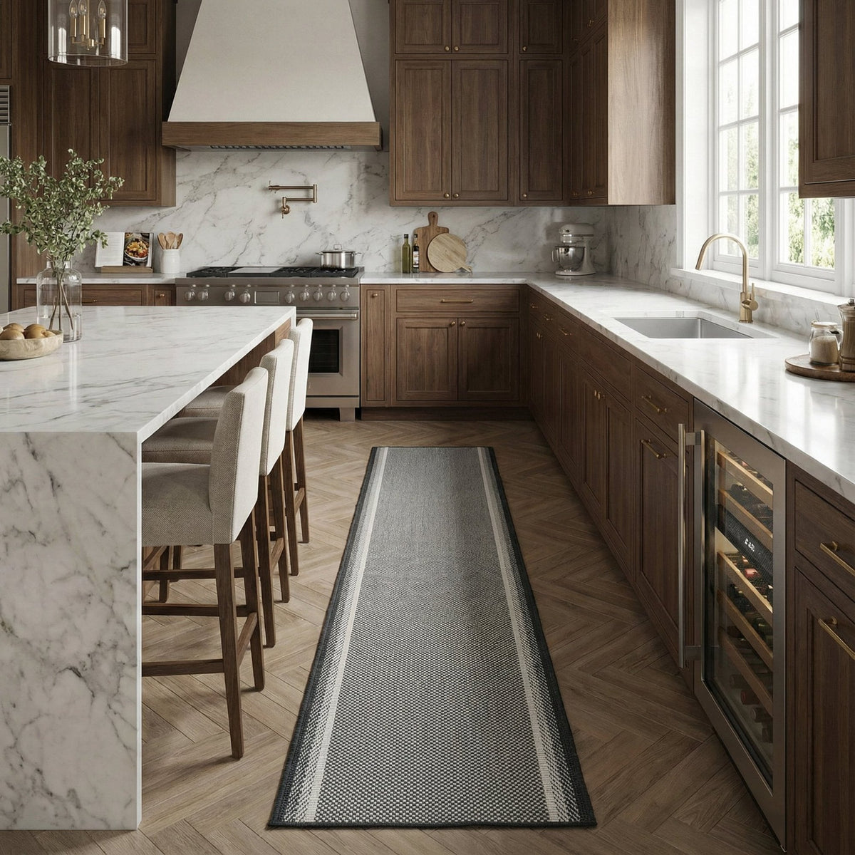 Geo Black Kitchen Runner