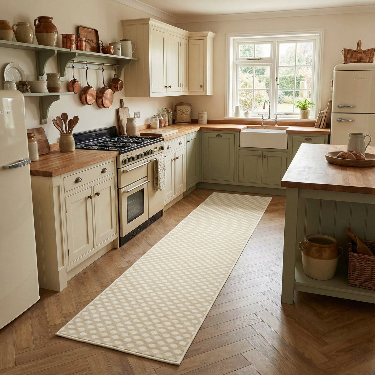 Honeycomb Beige Kitchen Runner