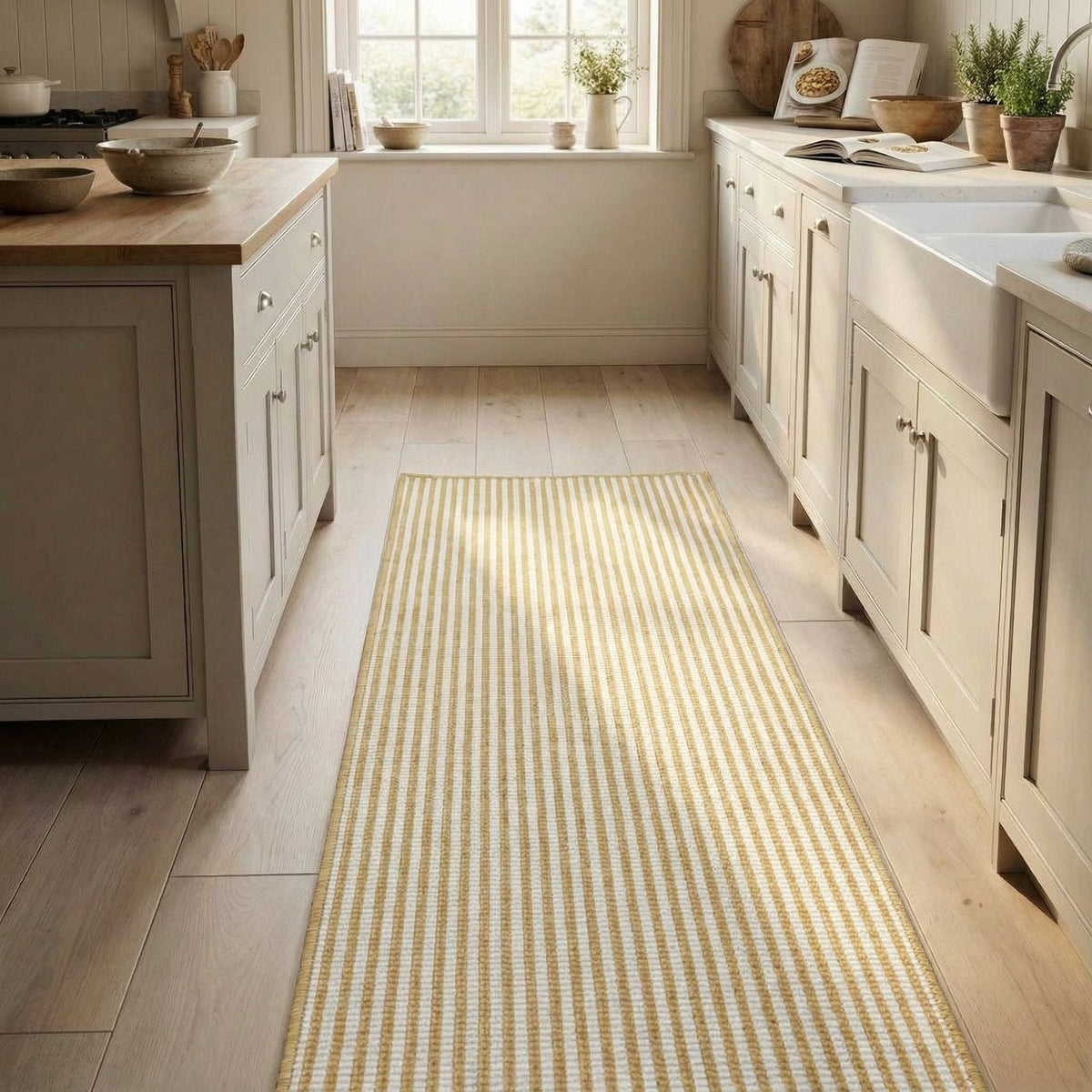 Pinstripe Ochre Kitchen Runner