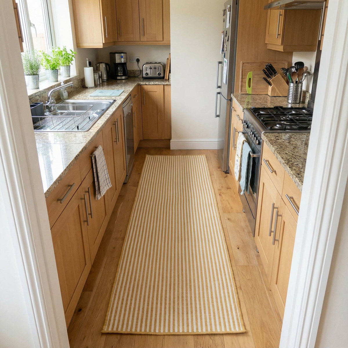 Pinstripe Ochre Kitchen Runner