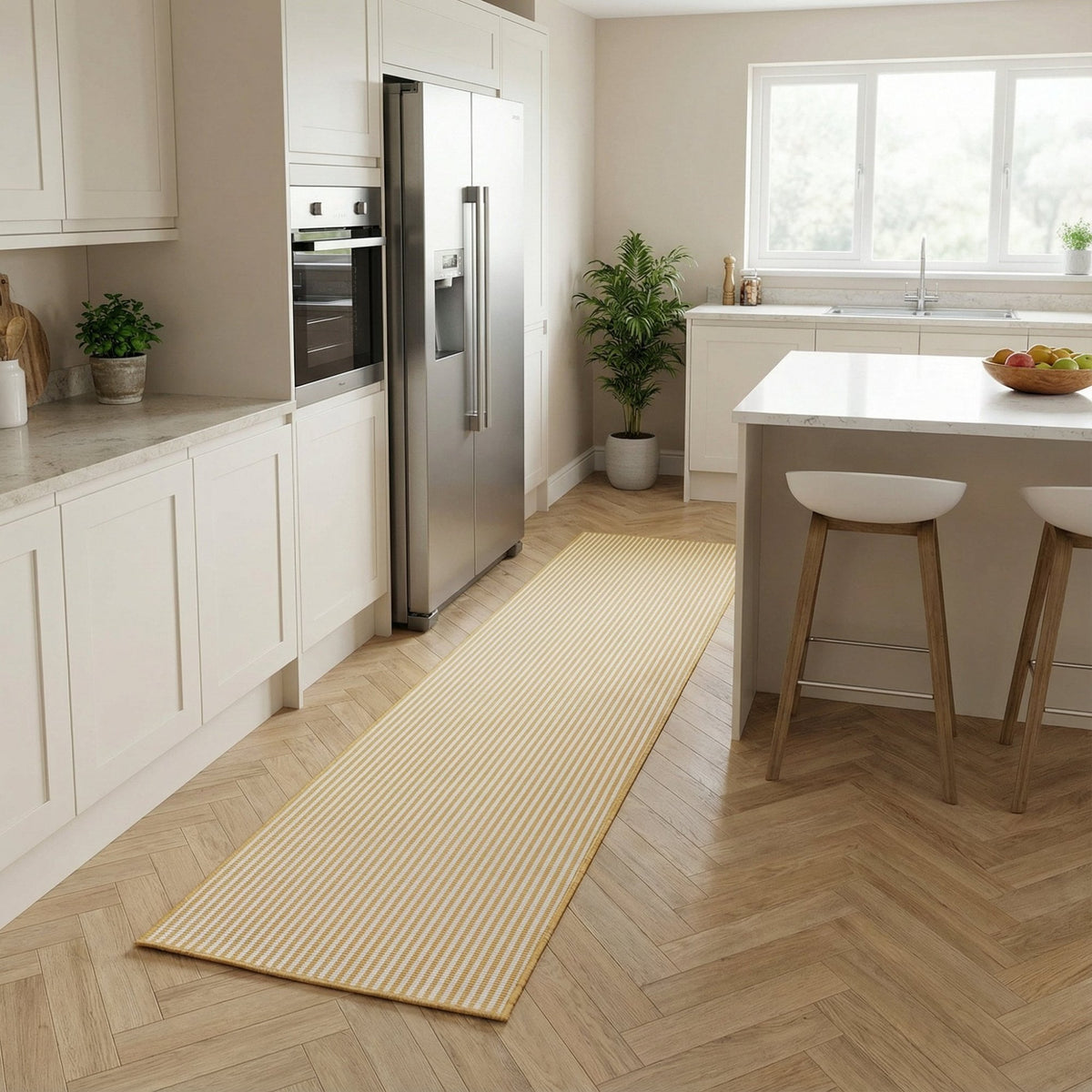 Pinstripe Ochre Kitchen Runner