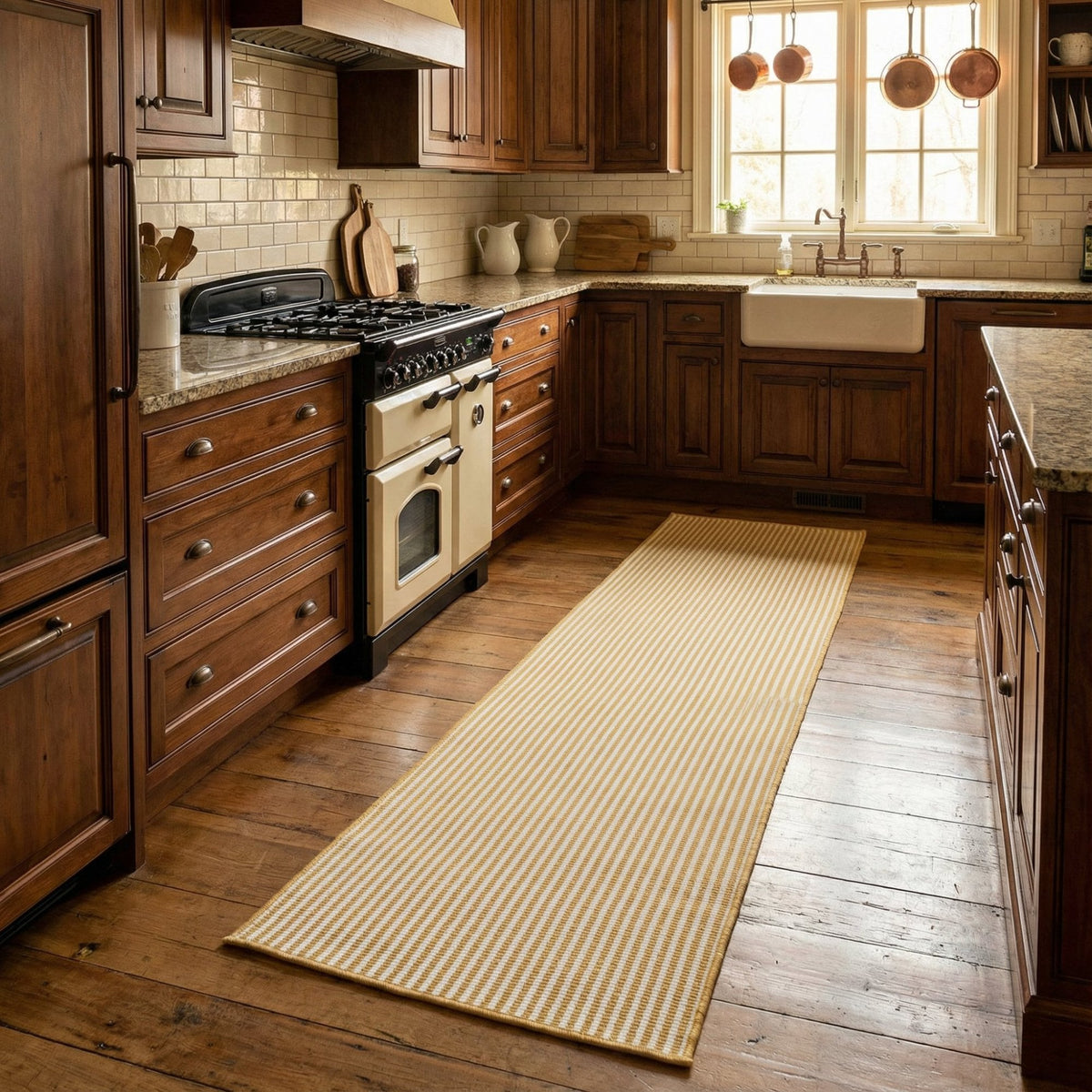 Pinstripe Ochre Kitchen Runner