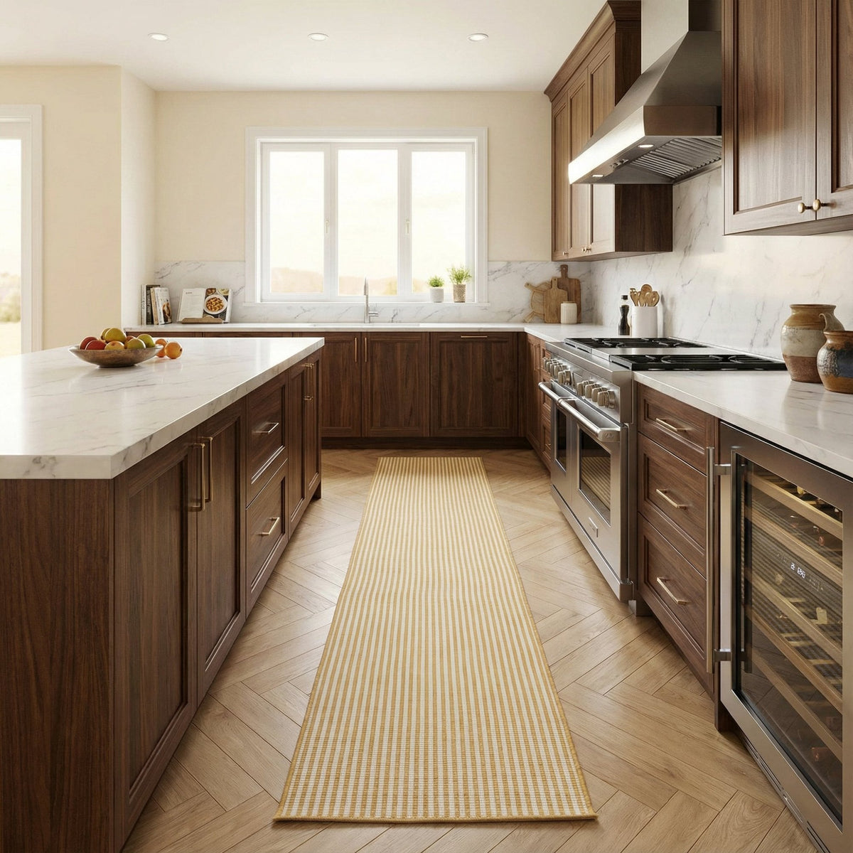 Pinstripe Ochre Kitchen Runner