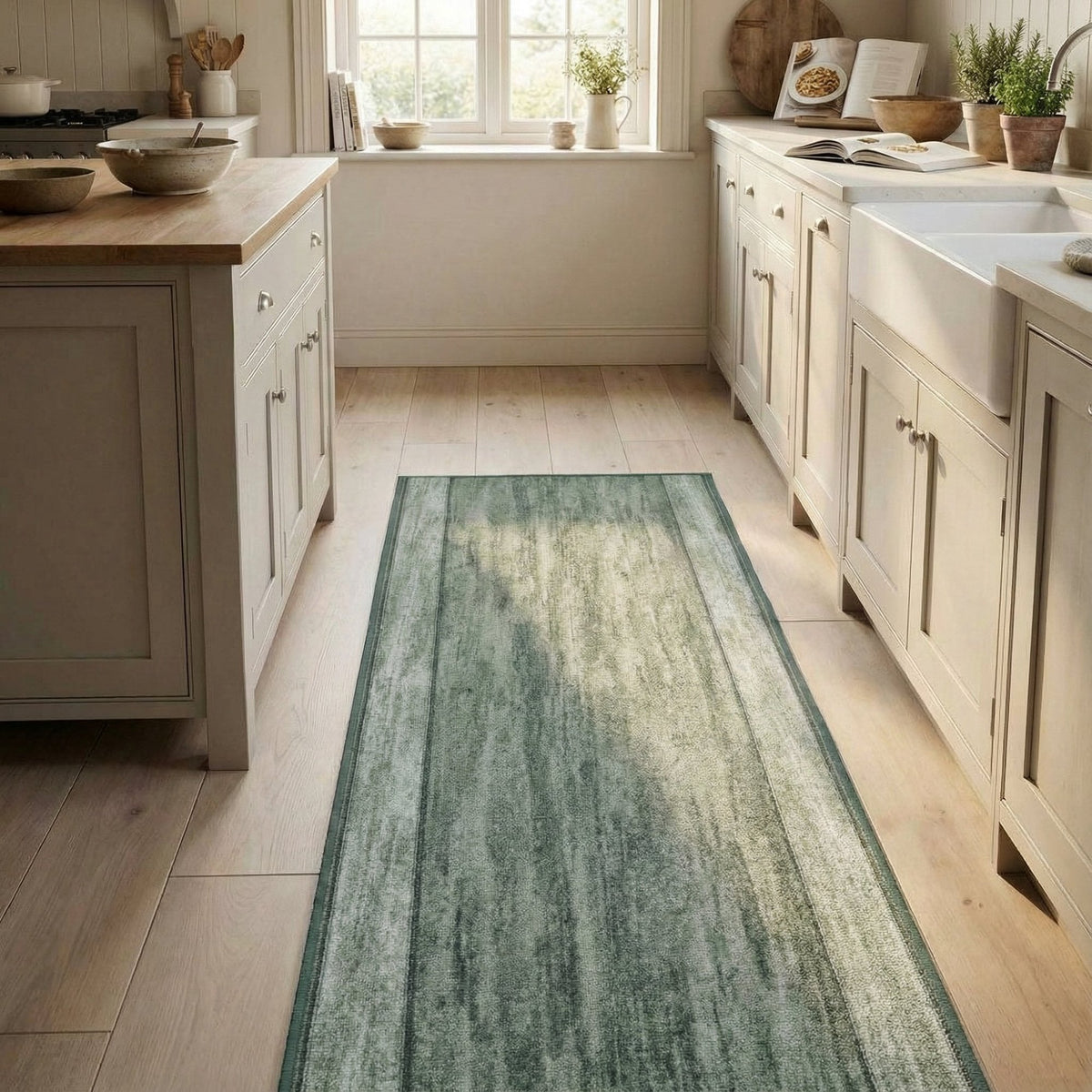 Rama Green Kitchen Carpet Runner