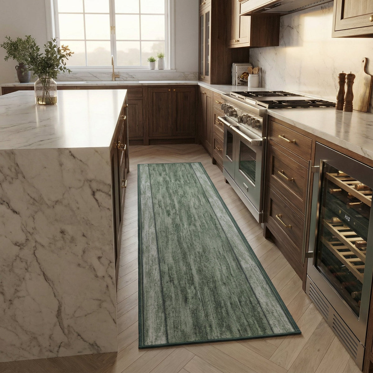 Rama Green Kitchen Carpet Runner