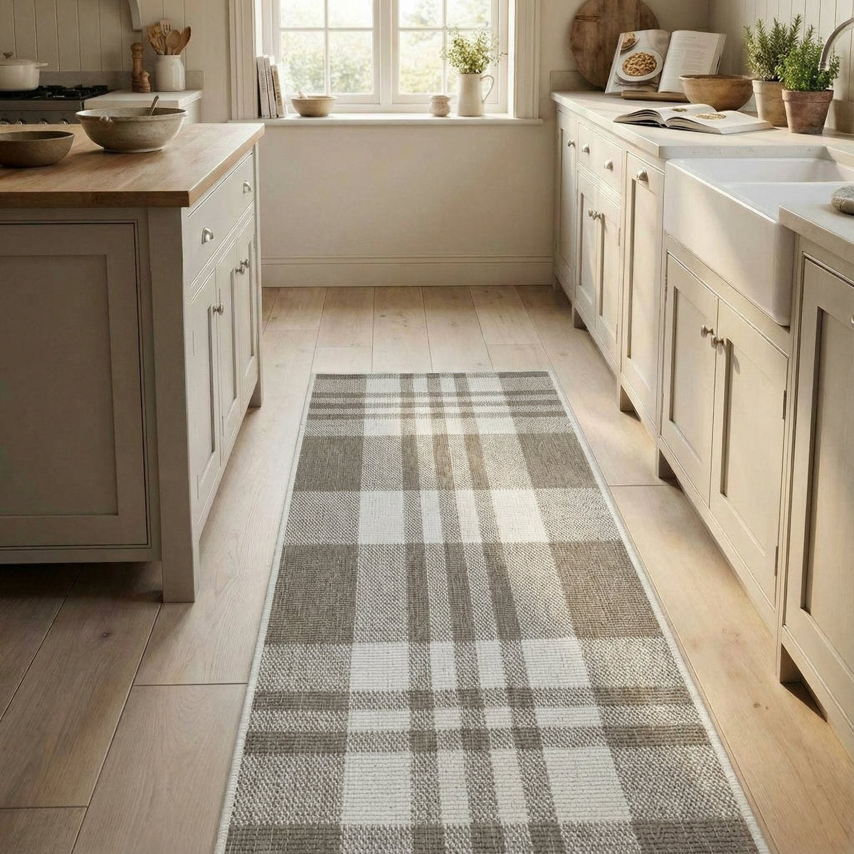 Chequered Beige Kitchen Runner