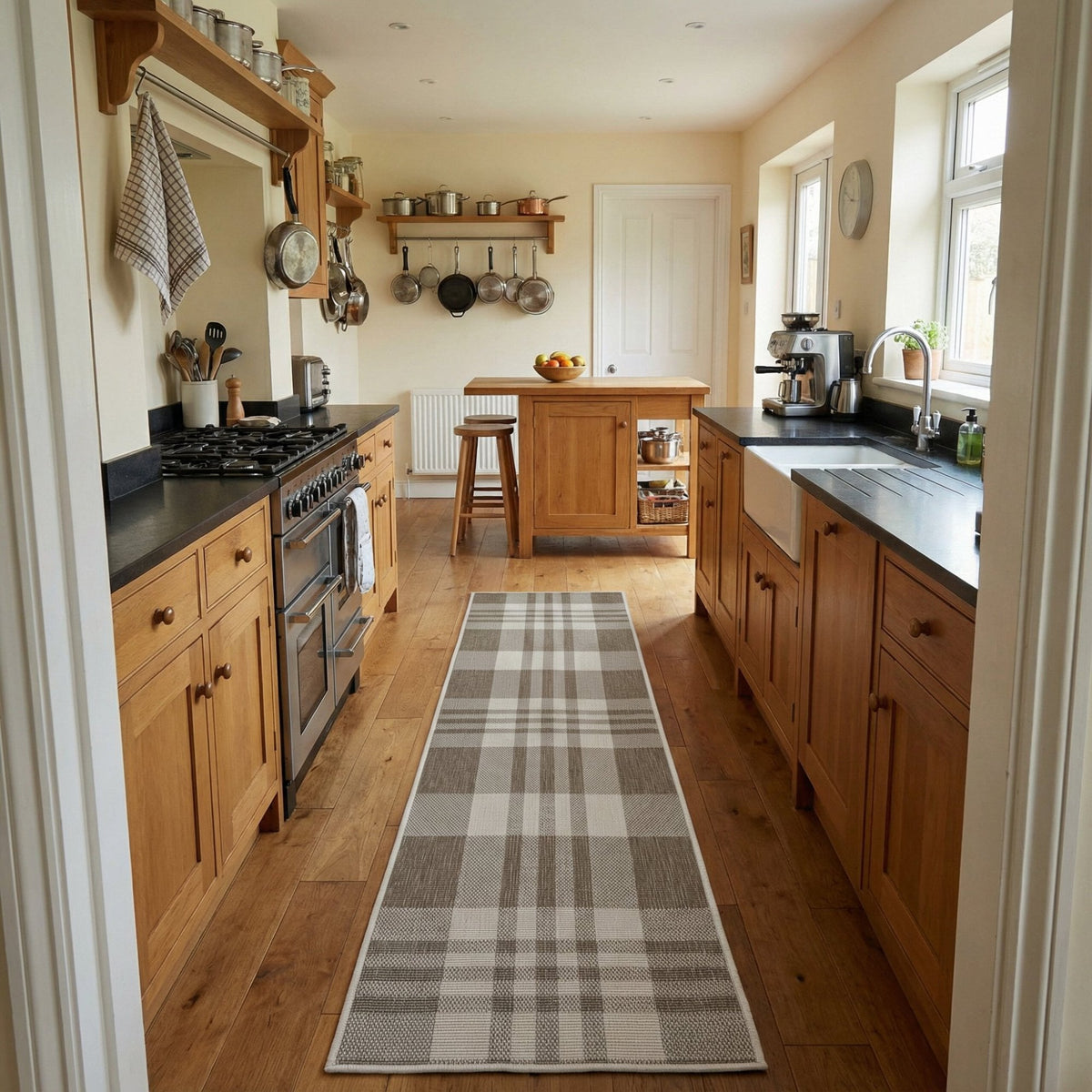 Chequered Beige Kitchen Runner