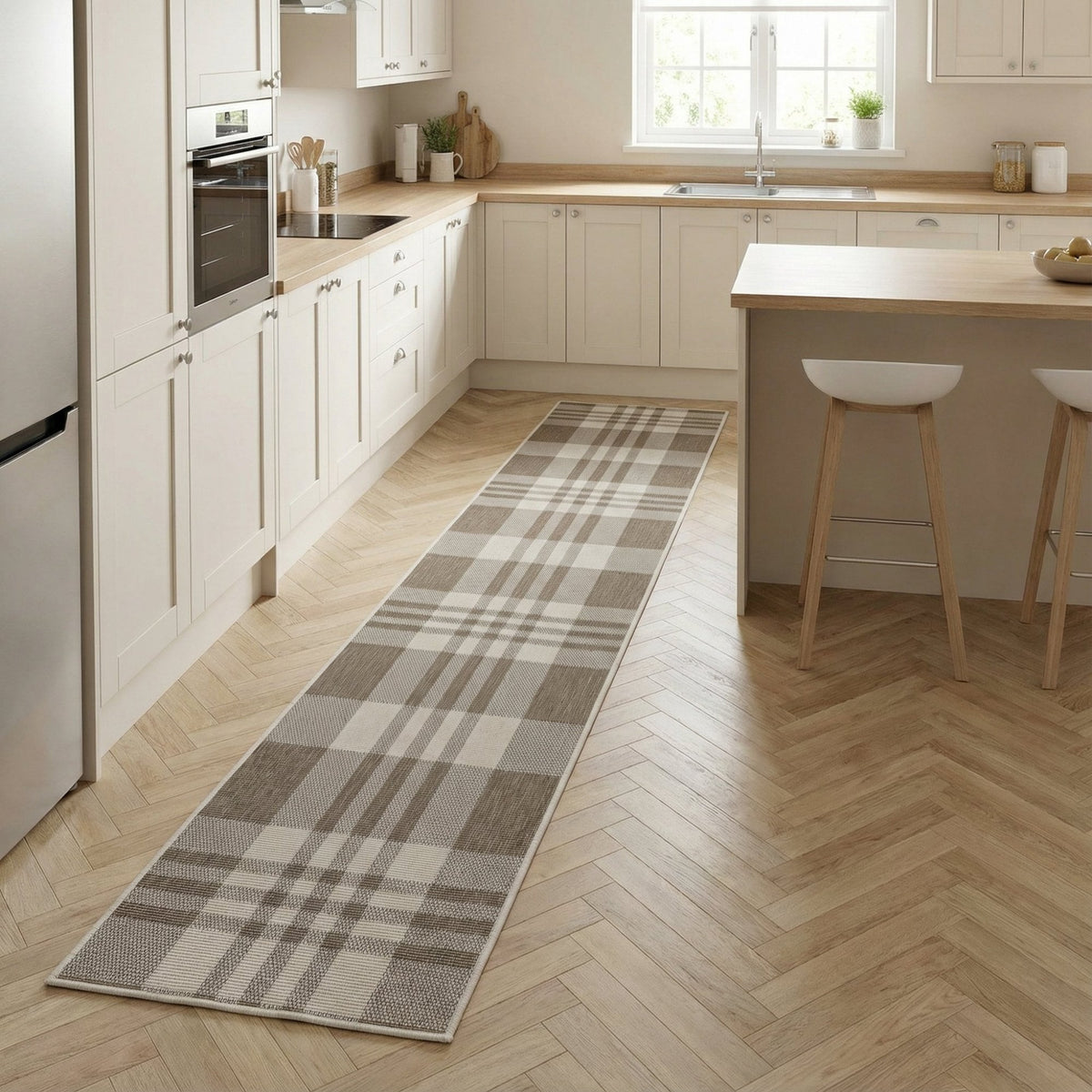 Chequered Beige Kitchen Runner
