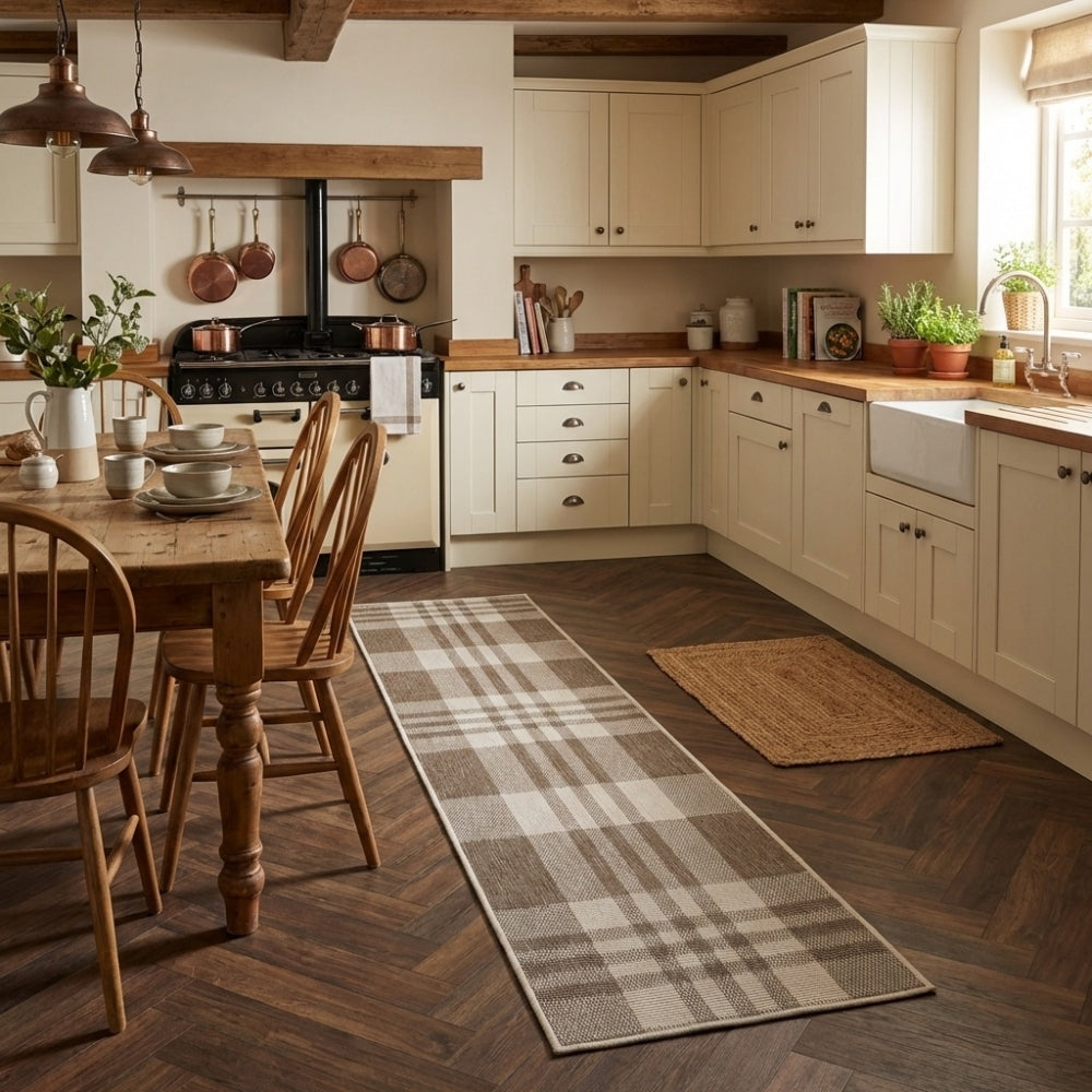 Chequered Beige Kitchen Runner