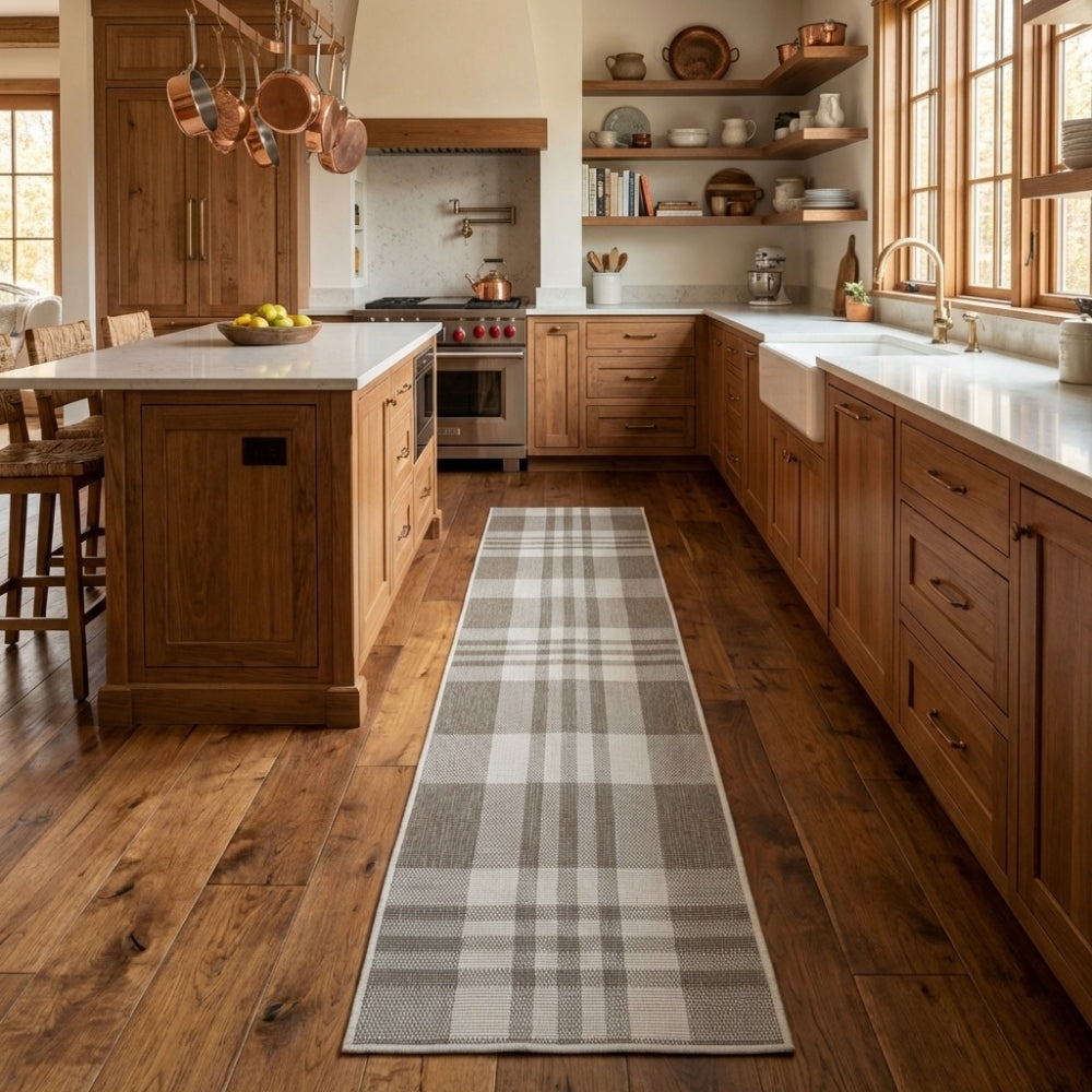 Chequered Beige Kitchen Runner