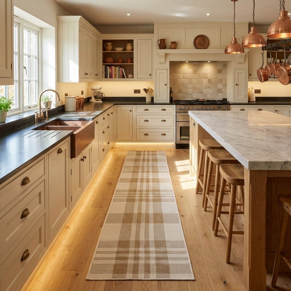 Chequered Brown Kitchen Runner