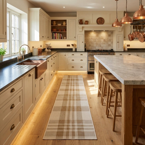 Chequered Brown Kitchen Runner