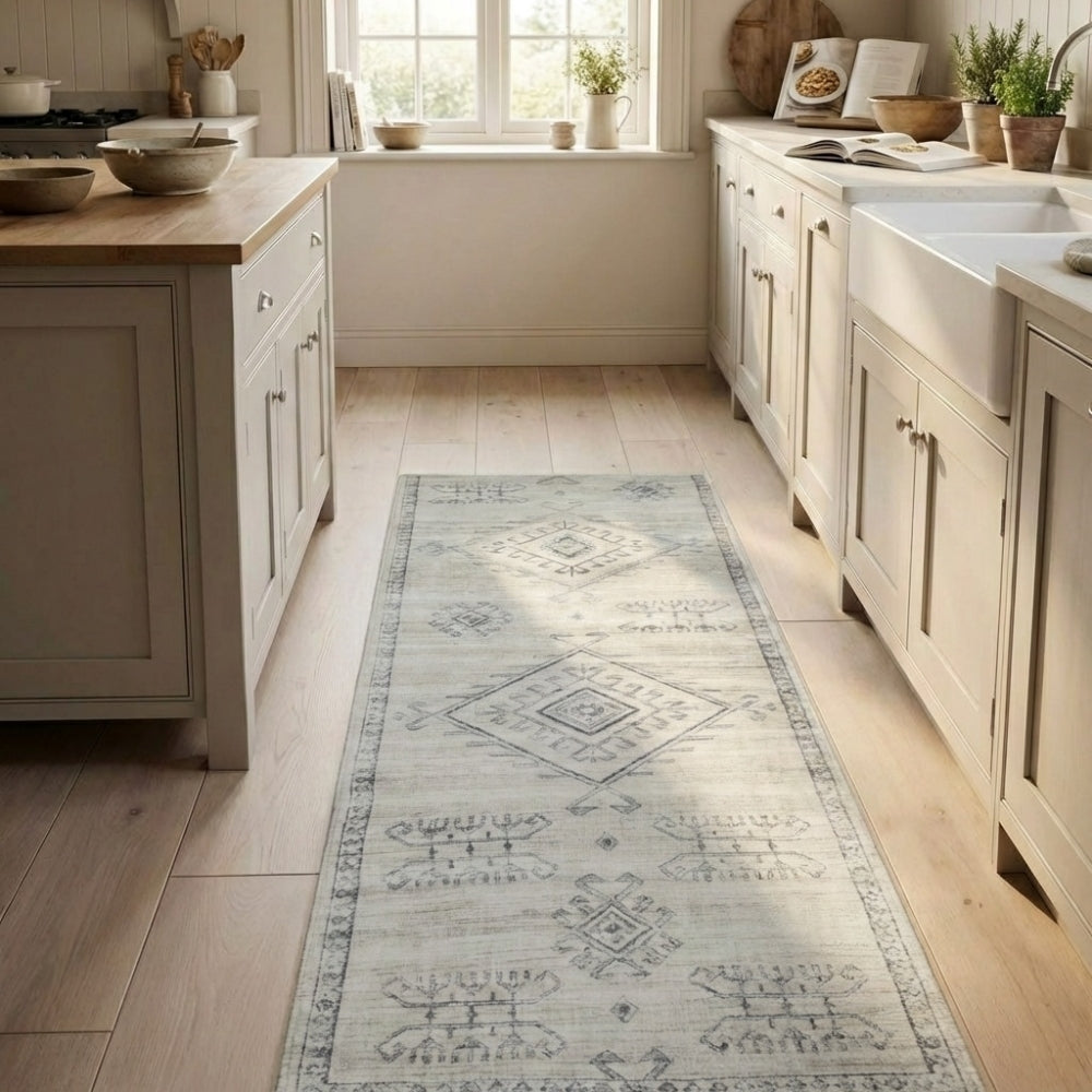 Maxian Grey Washable Kitchen Runner
