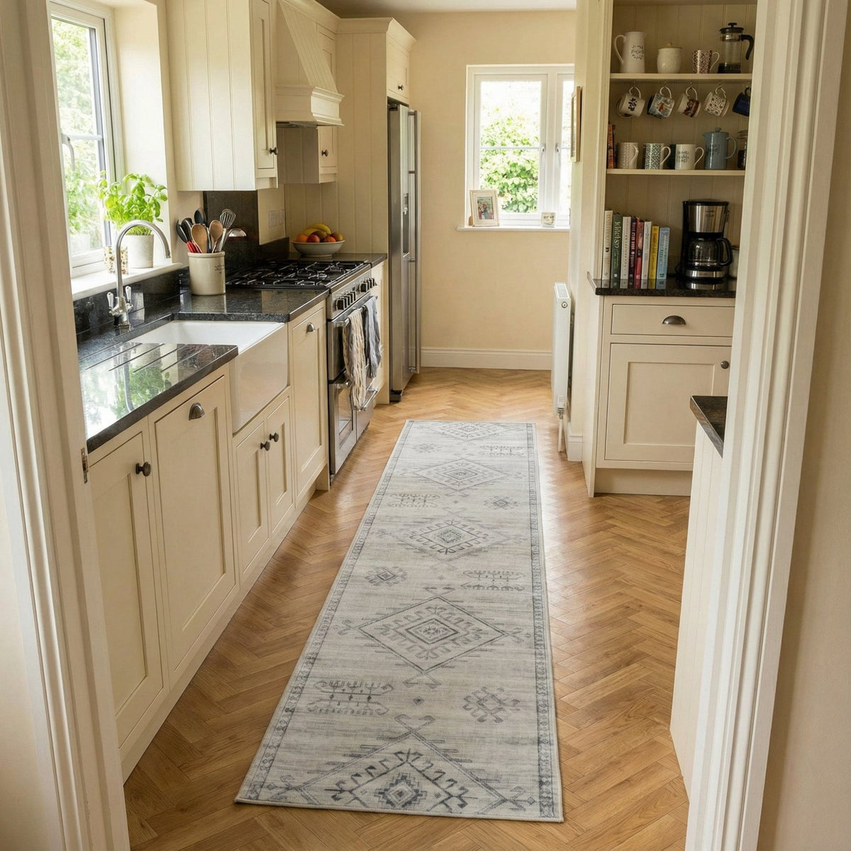 Maxian Gray Washable Kitchen Runner