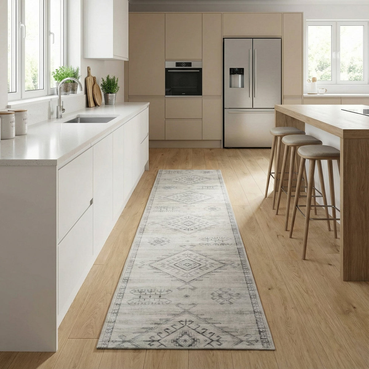 Maxian Gray Washable Kitchen Runner