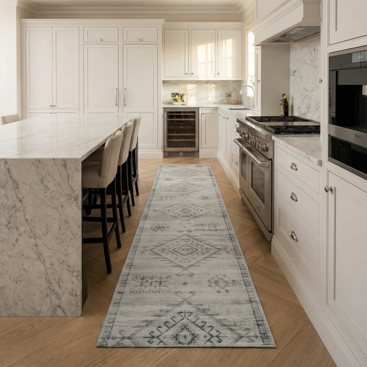 Maxian Gray Washable Kitchen Runner