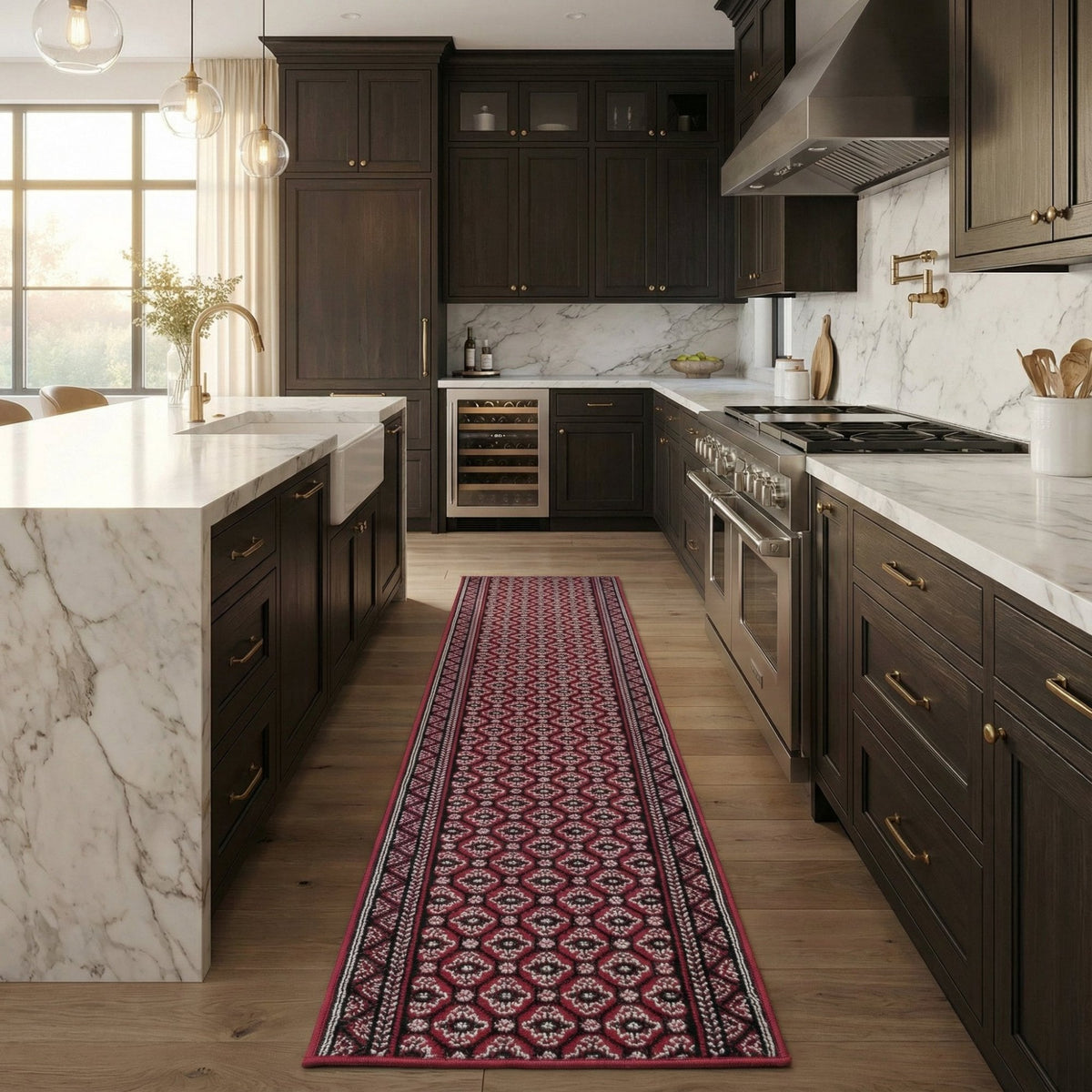 Heriz Dark Red Kitchen Runner