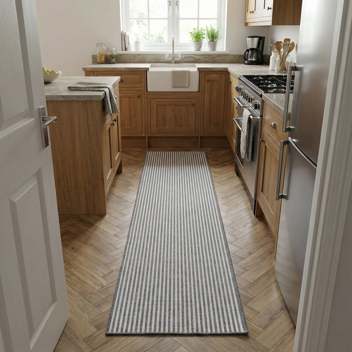 Pinstripe Grey Kitchen Runner